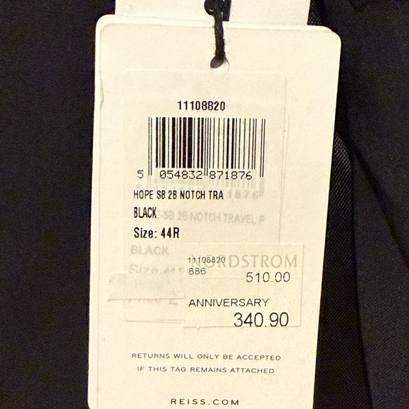 NWT Reiss Hope Two Button Notch Travel Suit Jacket in Black (44R) - Picture 6 of 8